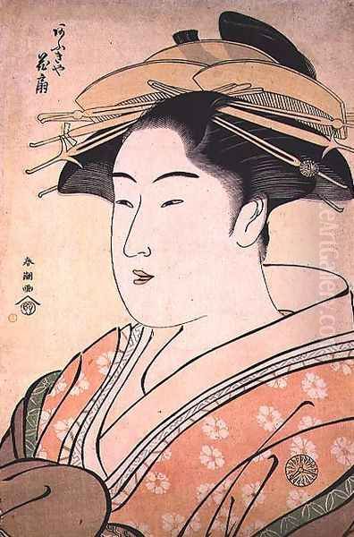 The courtesan Hanaogi, pub. c.1800 Oil Painting by Katsukawa Shuncho