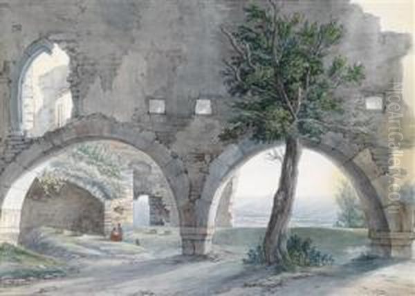 A View Of A Rhine Landscape Oil Painting by Christian Georg Schuttz II