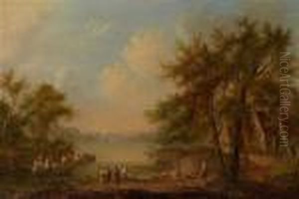 Flusslandschaft Oil Painting by Christian Georg Schuttz II