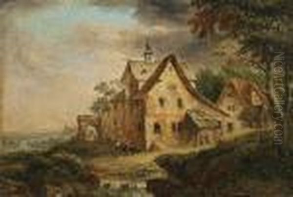 Landschaft Mit Architekturstaffage Oil Painting by Christian Georg Schuttz II