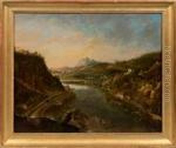 Grose Rheinlandschaft Im Abendlicht Oil Painting by Christian Georg Schuttz II