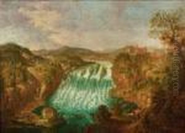 Ansicht Des Rheinfalls Bei Schaffhausen Mit Schloss Laufen Oil Painting by Christian Georg Schuttz II