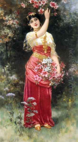 An Oriental flower Girl Oil Painting by Eisman Semenowsky