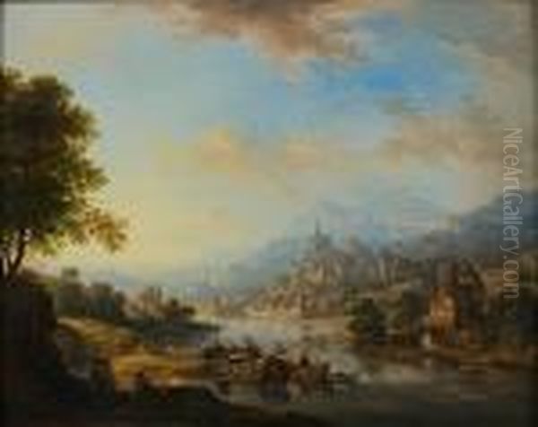 Paysage Imaginaire Des Bords De La Vallee Du Rhin Oil Painting by Christian Georg Schuttz II