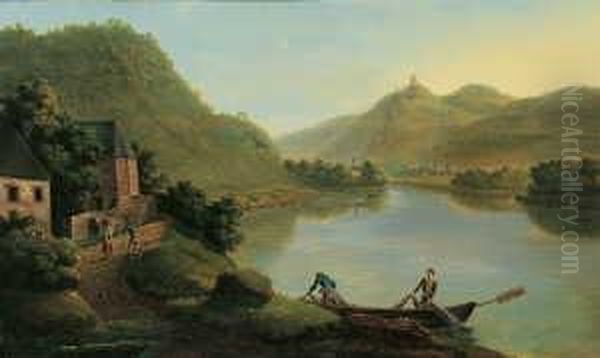 Rheinlandschaft Oil Painting by Christian Georg Schuttz II