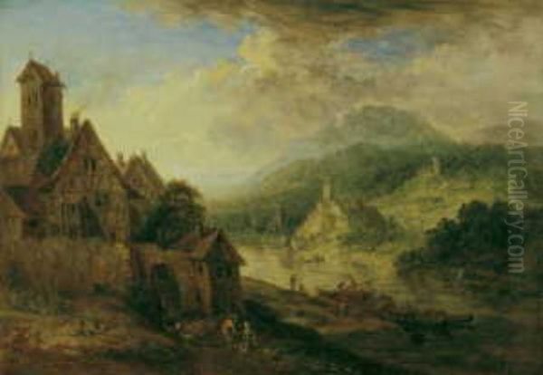 Phantastische Flusslandschaften Oil Painting by Christian Georg Schuttz II