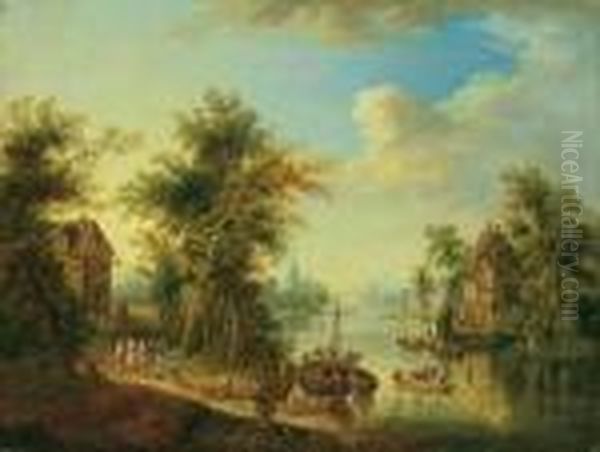 Zwei Flusslandschaften. Ol Auf Leinwand, Auf Holz Aufgezogen. H Je 32; B Je 42 Cm. Oil Painting by Christian Georg Schuttz II