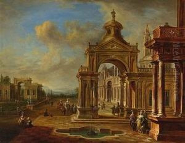 Phantastische
 Architekturen Oil Painting by Christian Georg Schuttz II