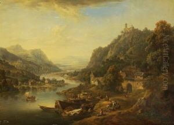 Ideale Flusslandschaft. Oil Painting by Christian Georg Schuttz II