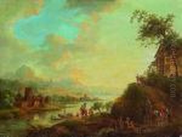 Flusslandschaft Oil Painting by Christian Georg Schuttz II