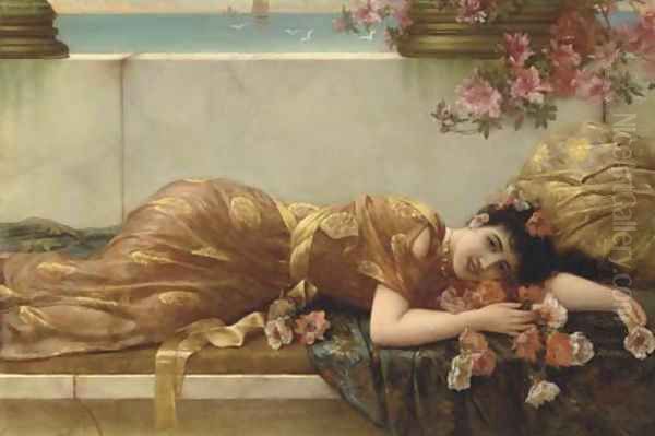 A Reclining Beauty Oil Painting by Eisman Semenowsky