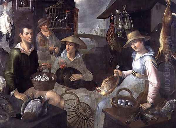 A Market Stall Oil Painting by Jean Baptiste de Saive