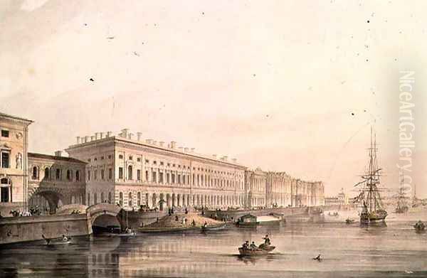 View of Palace Embankment, engraved by Karl Petrovich Beggrov 1799-1875, 1826 Oil Painting by Sabat, K. and Shiflard, S.