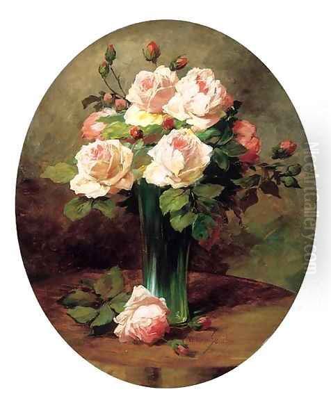 Pink roses in a vase Oil Painting by Wilhelm Schutze