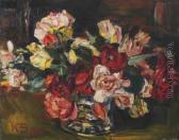 Ohne Titel (vase Mit Rosen 2) Oil Painting by Kurt Schwitters