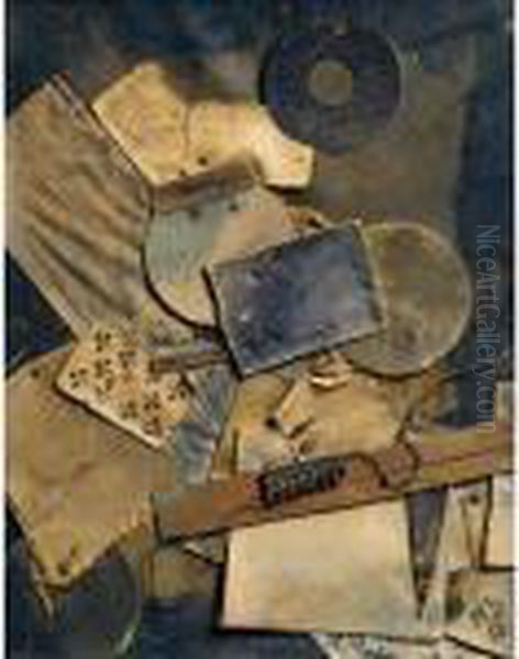 Merzbild 5a Spielkartenharmonika (playing Cards Harmonica) Oil Painting by Kurt Schwitters