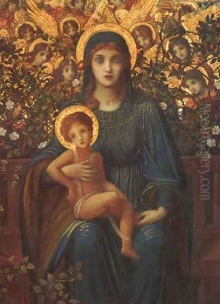 The Madonna and Child with attendant Angels Oil Painting by John Melhuish Strudwick