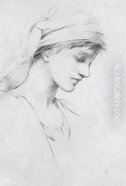 Study of a young girl in profile to the right Oil Painting by John Melhuish Strudwick