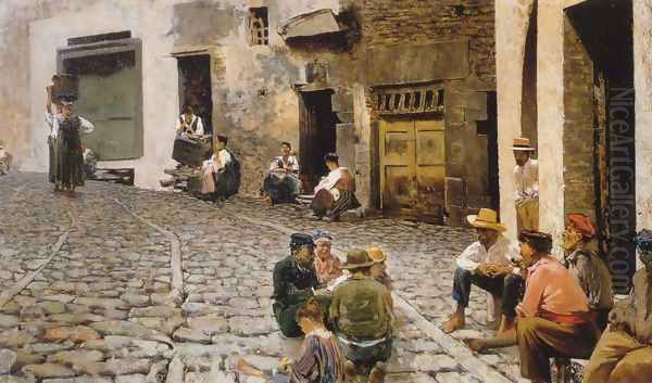 Chiacchiere a Riomaggiore Oil Painting by Telemaco Signorini