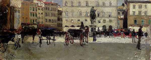 Una Piazza Oil Painting by Telemaco Signorini