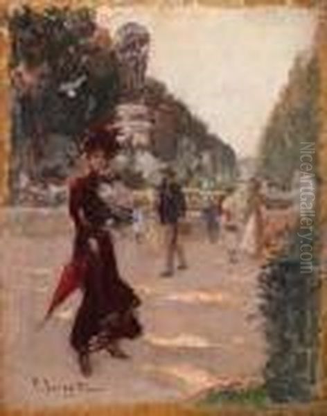 Autoritratto Ai Jardins Du Luxembourg, Parigi Oil Painting by Pietro Scoppetta