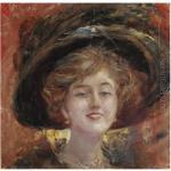 Signora Col Cappello Oil Painting by Pietro Scoppetta