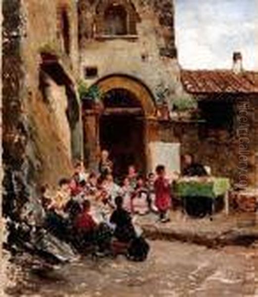 La Lezione All'aperto Oil Painting by Pietro Scoppetta