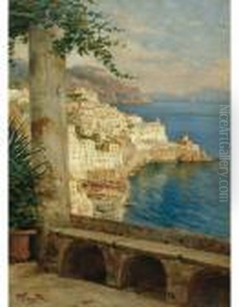 Veduta Di Amalfi Dal Convento Dei Cappuccini Oil Painting by Pietro Scoppetta