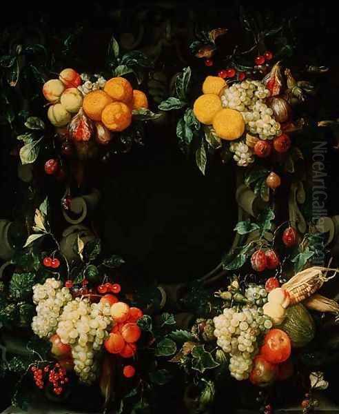 Garland of fruit around an empty niche Oil Painting by Jan Frans van Son