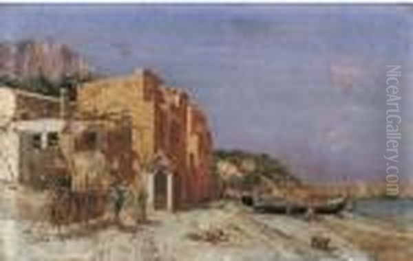 Capri, Marina Con Pescatori Oil Painting by Pietro Scoppetta