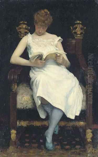 Girl Reading Oil Painting by Edward Emerson Simmons