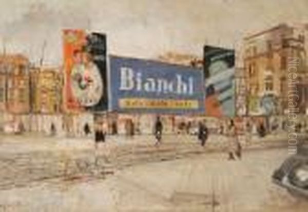 Bianchi-auto, Moto - Velo Oil Painting by Eugenio Scorzelli