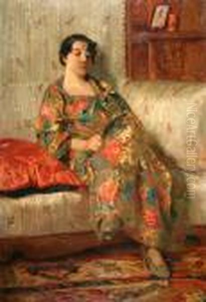 Figura Al Sofa Oil Painting by Eugenio Scorzelli