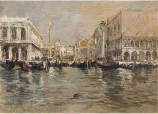 Veduta Della Piazzetta Di San Marco Dal Canal Grande, Venezia Oil Painting by Eugenio Scorzelli