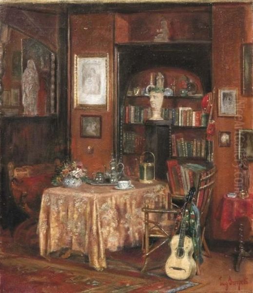 Interno Con Chitarra Oil Painting by Eugenio Scorzelli