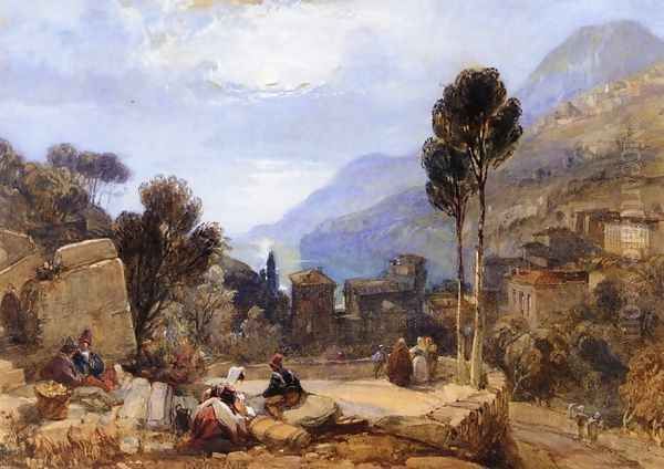 View of Mount Etna from Taormina, Sicily Oil Painting by William Clarkson Stanfield