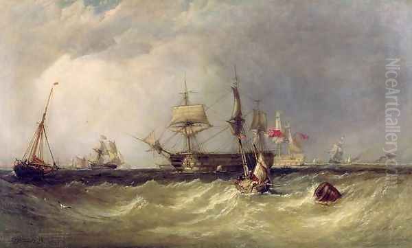 Men-of-War off Portsmouth, England, 1855 Oil Painting by William Clarkson Stanfield