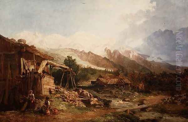 Swiss Landscape Oil Painting by William Clarkson Stanfield