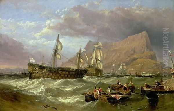 The Victory Towed into Gibraltar, 1854 Oil Painting by William Clarkson Stanfield