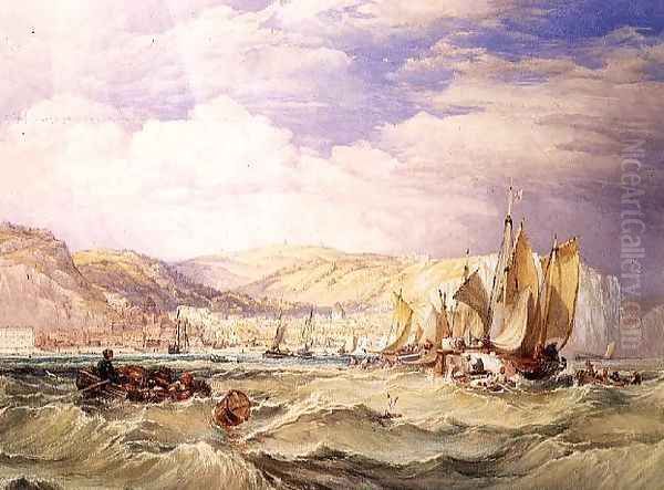 Fishing Boats off Hastings Oil Painting by William Clarkson Stanfield