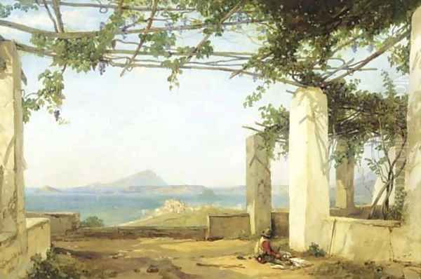 Under the vines view on the Bay of Naples with the Castle of Ischia Oil Painting by William Clarkson Stanfield