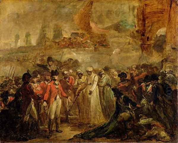 The Surrender of the Two Sons of Tipu Sahib 1749-99, Sultan of Mysore, to Sir David Baird, c.1800 Oil Painting by Henry Singleton