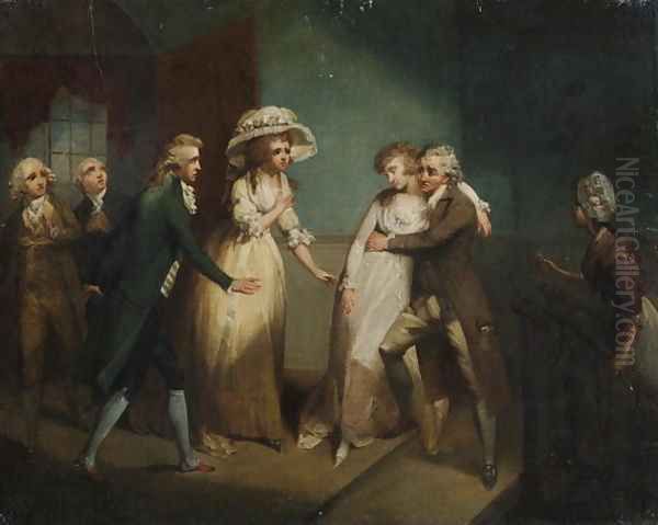 Camilla fainting in the arms of her father, illustration of a scene from Camilla, or A Picture of Youth, published in 1796 Oil Painting by Henry Singleton