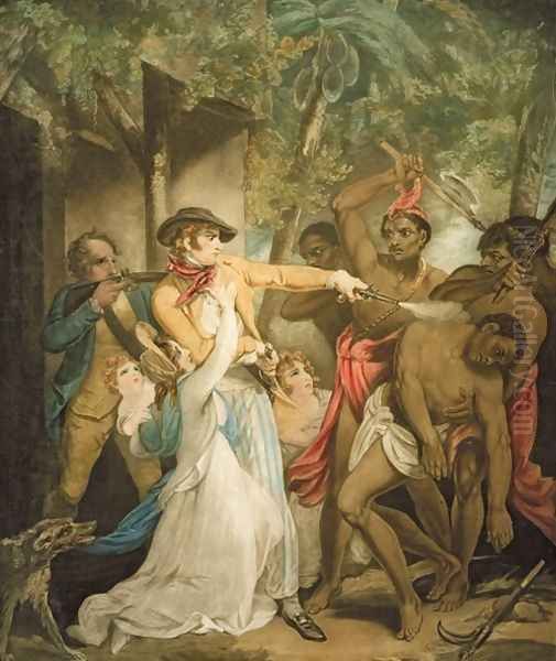 The Settling Family Attacked by Savages, engraved by George Keating 1762-1842 Oil Painting by Henry Singleton