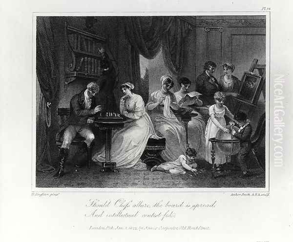 Drawing Room Scene, from The Social Day by Peter Coxe, engraved by Anker Smith 1759-1819, published 1822 Oil Painting by Henry Singleton