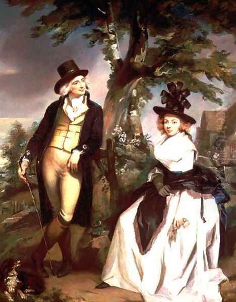 Portrait of a Lady seated and her husband standing Oil Painting by Henry Singleton