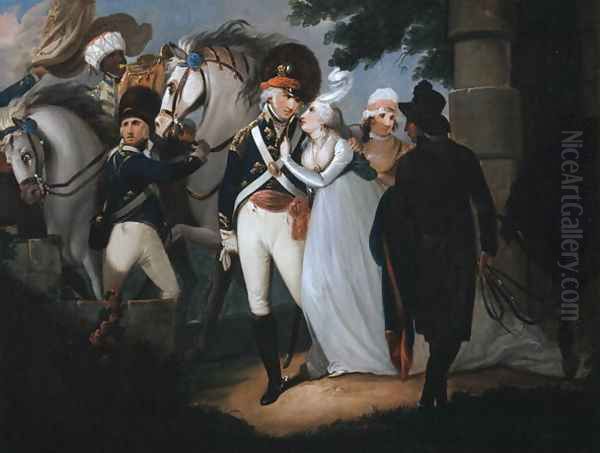 An officer of Light Dragoons taking leave of his wife, c.1795 Oil Painting by Henry Singleton