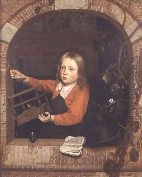 Young Boy with a Birdcage Oil Painting by Jan Adriansz van Staveren