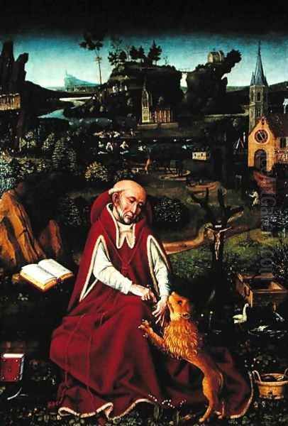 St. Jerome and the Lion Oil Painting by Hans Leonhard Schaufelein