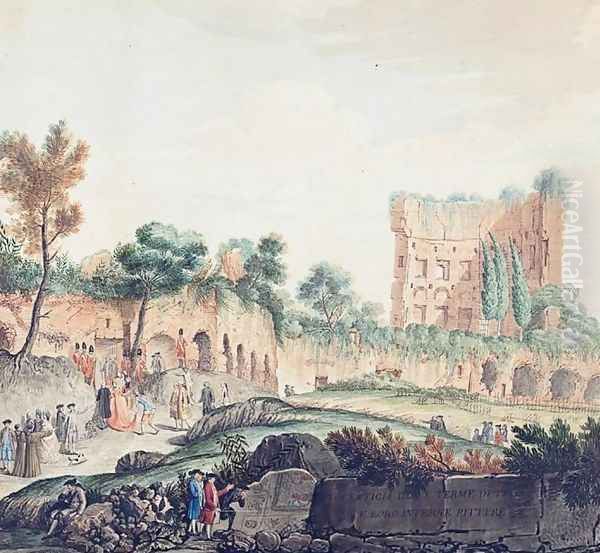 Visit to the Baths of Titus (Vestigia delle Terme di Tito e Loro interne pitture) Oil Painting by Franciszek Smuglewicz